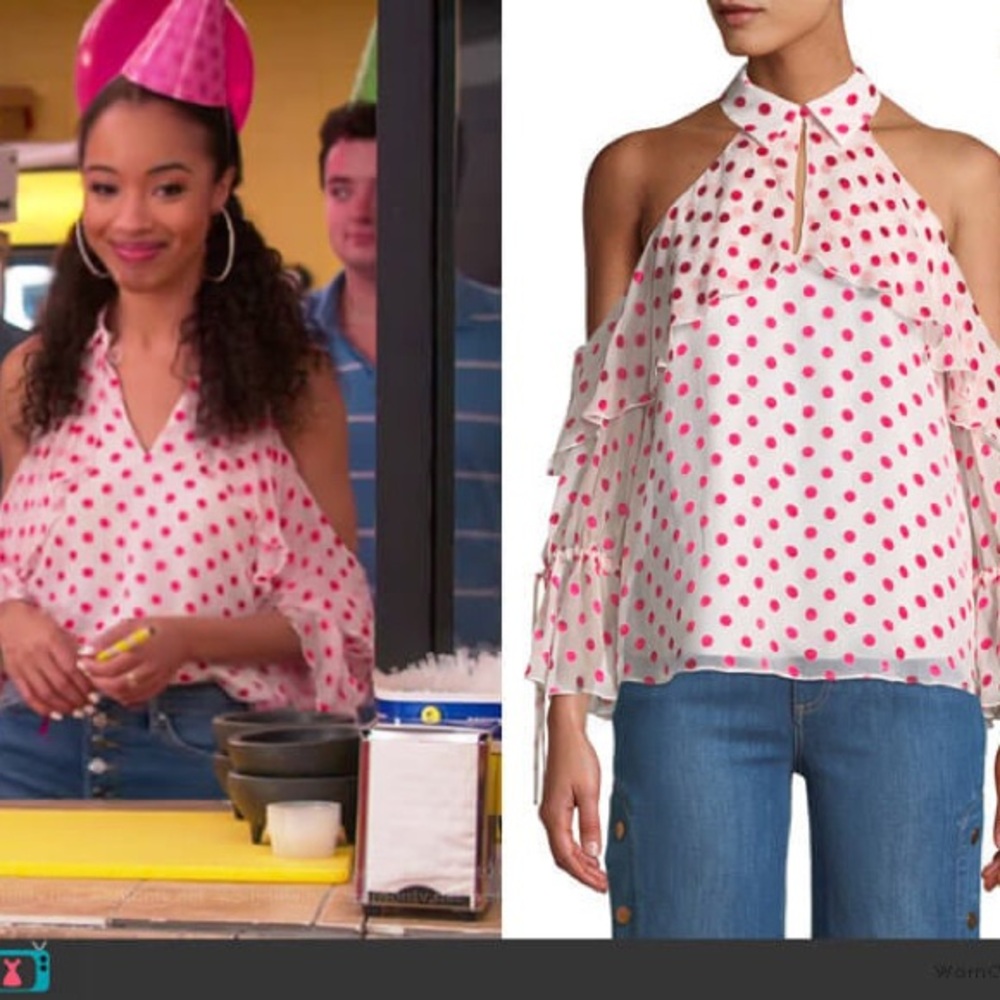 Alice + Olivia Polka Dot Cold Shoulder Blouse